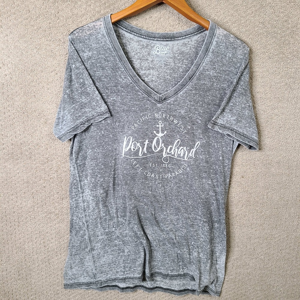 Blue 84 Shirt Womens XXL Gray Burnout V Neck Port Orchard Cotton Poly Casual
